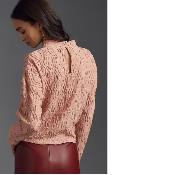 By Anthropologie Textured Funnel-Neck Top XL rose color new with tag - Picture 2 of 6